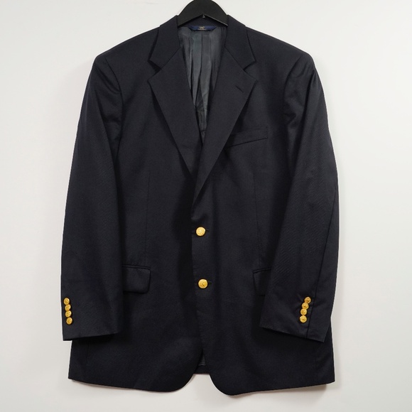 Brooks Brothers 346 Blazer Jacket Sport Coat Sz 43R Navy Blue Gold Buttons Wool - Picture 1 of 11